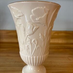 Lenox Ivory Embossed Floral Vase Pedestal Vintage USA